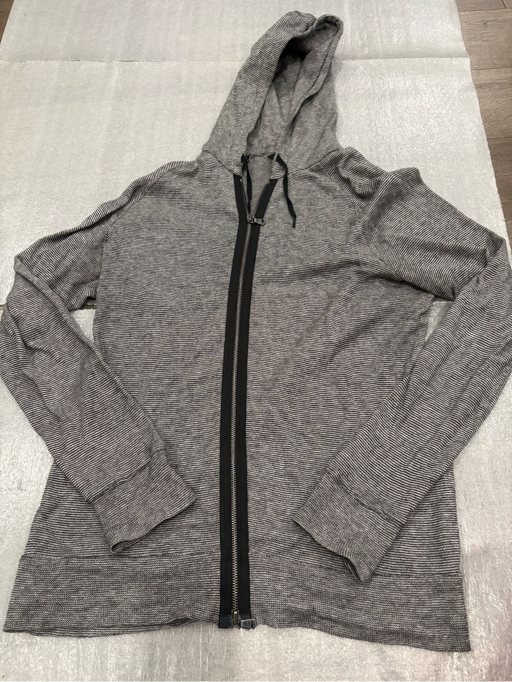John Varvatos Black Gray Linen Blend Striped Zip Hoodie